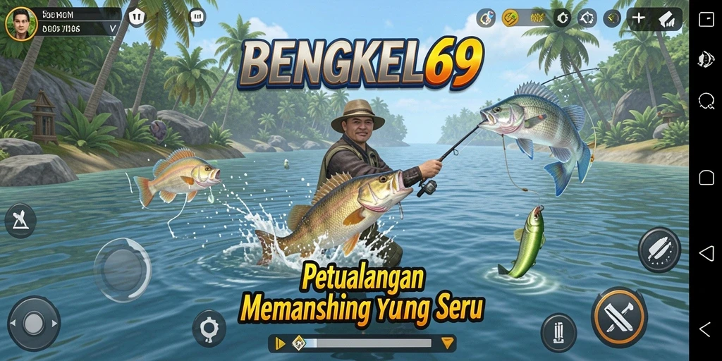 Gameplay seru di BENGKEL69 dengan memancing ikan.