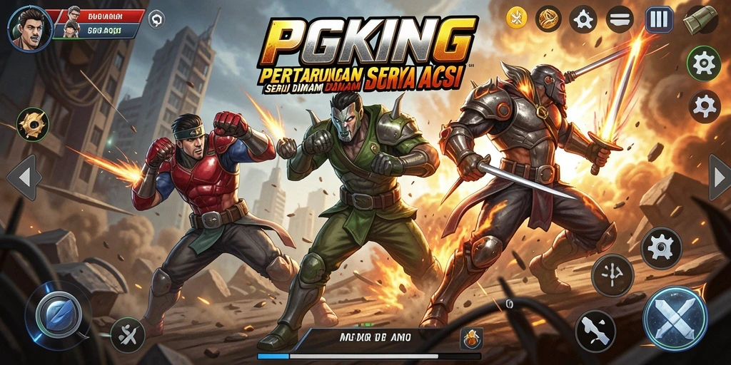 Tampilan gameplay seru PGKING dengan pertarungan mendebarkan.