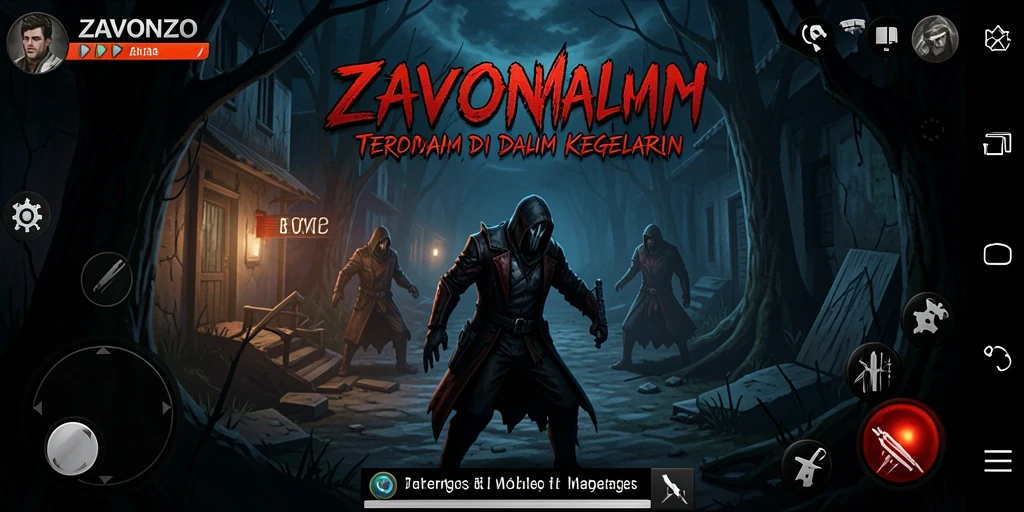 Screenshot menampilkan gameplay ZAVONZO yang menegangkan dan atmosfer horror.